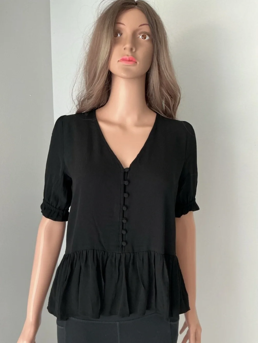 Madewell Courtyard Ruffle-Hem Top in Black Sz xs